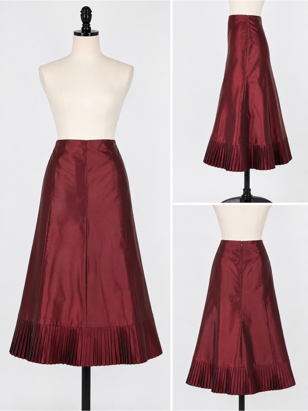 Ann Taylor Burgundy Taffeta NWT Lined Pleated-Hem Pencil Skirt